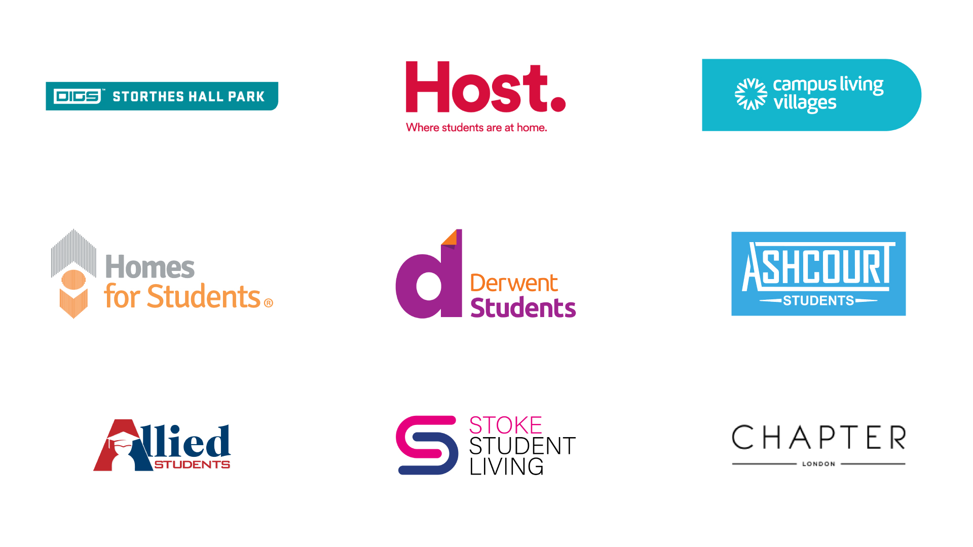 Logos of accommodation providers UCAS works with