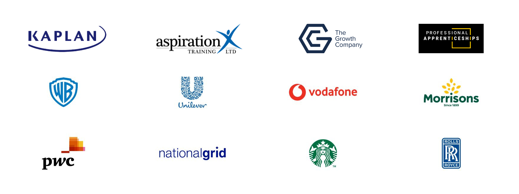 Logos of employers who work with UCAS on apprenticeship recruitment