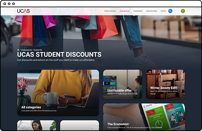 screnshot of student discount platform
