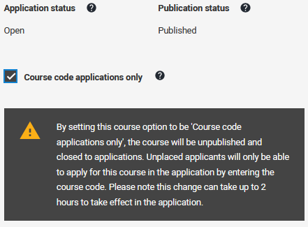 Course code applications only warning message