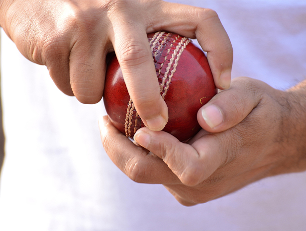 Cricketer holding a ball