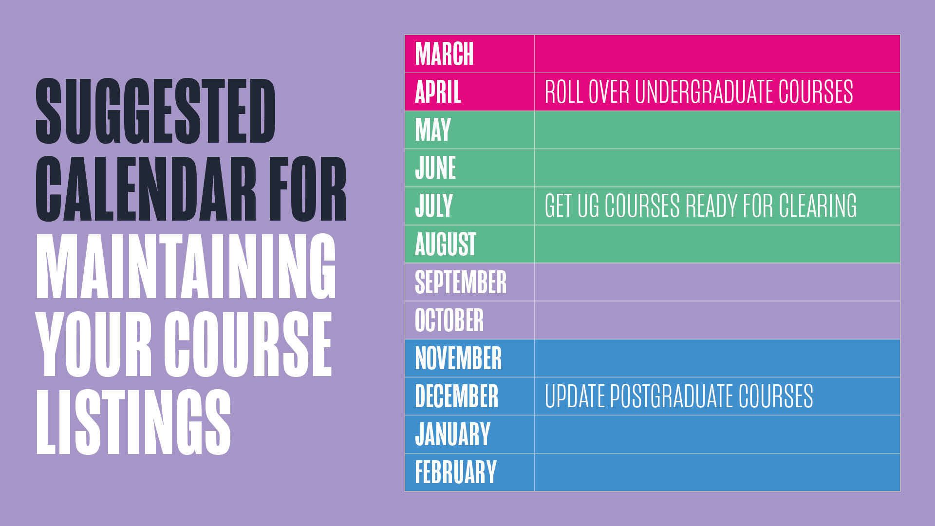 course listing calendar for providers