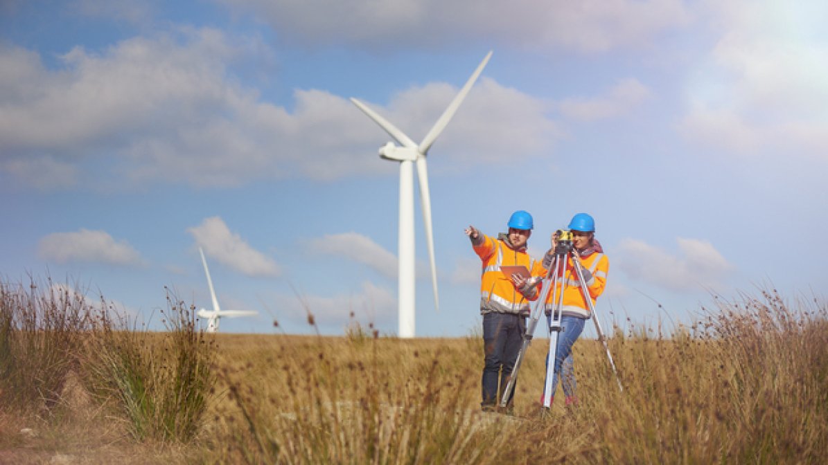 Renewable energy consultations working in a field